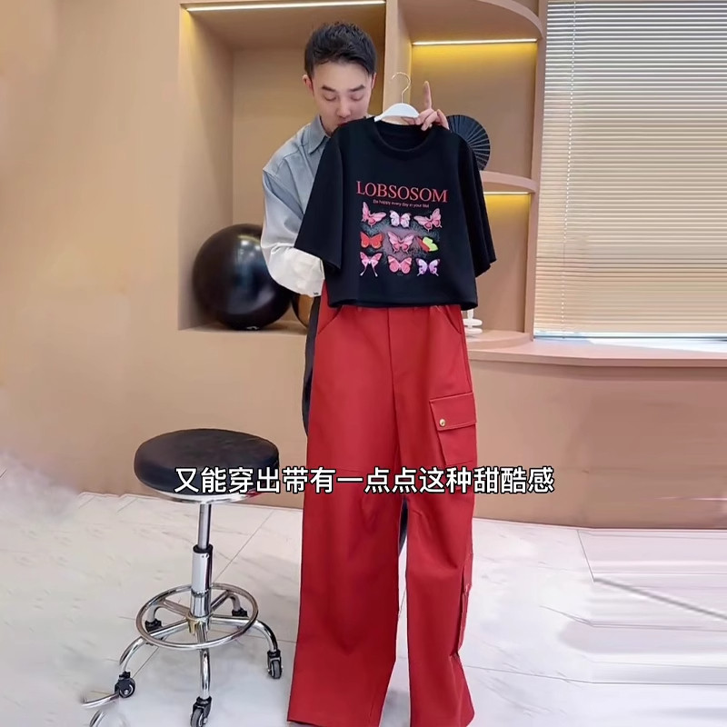 欧货休闲时尚套装女夏2025新款洋气减龄显瘦短袖T恤阔腿裤两件套