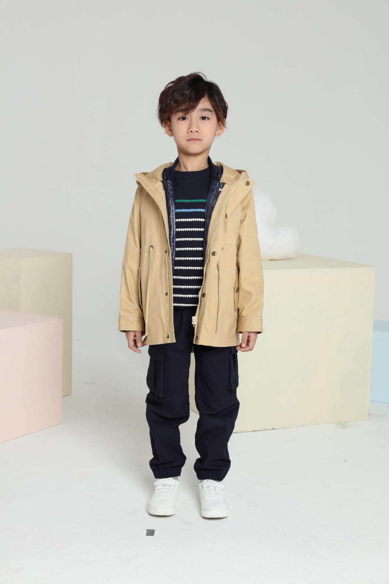 爪心爪背专柜正品男女童装冬季风衣羽绒马甲二合一两件套保暖外套