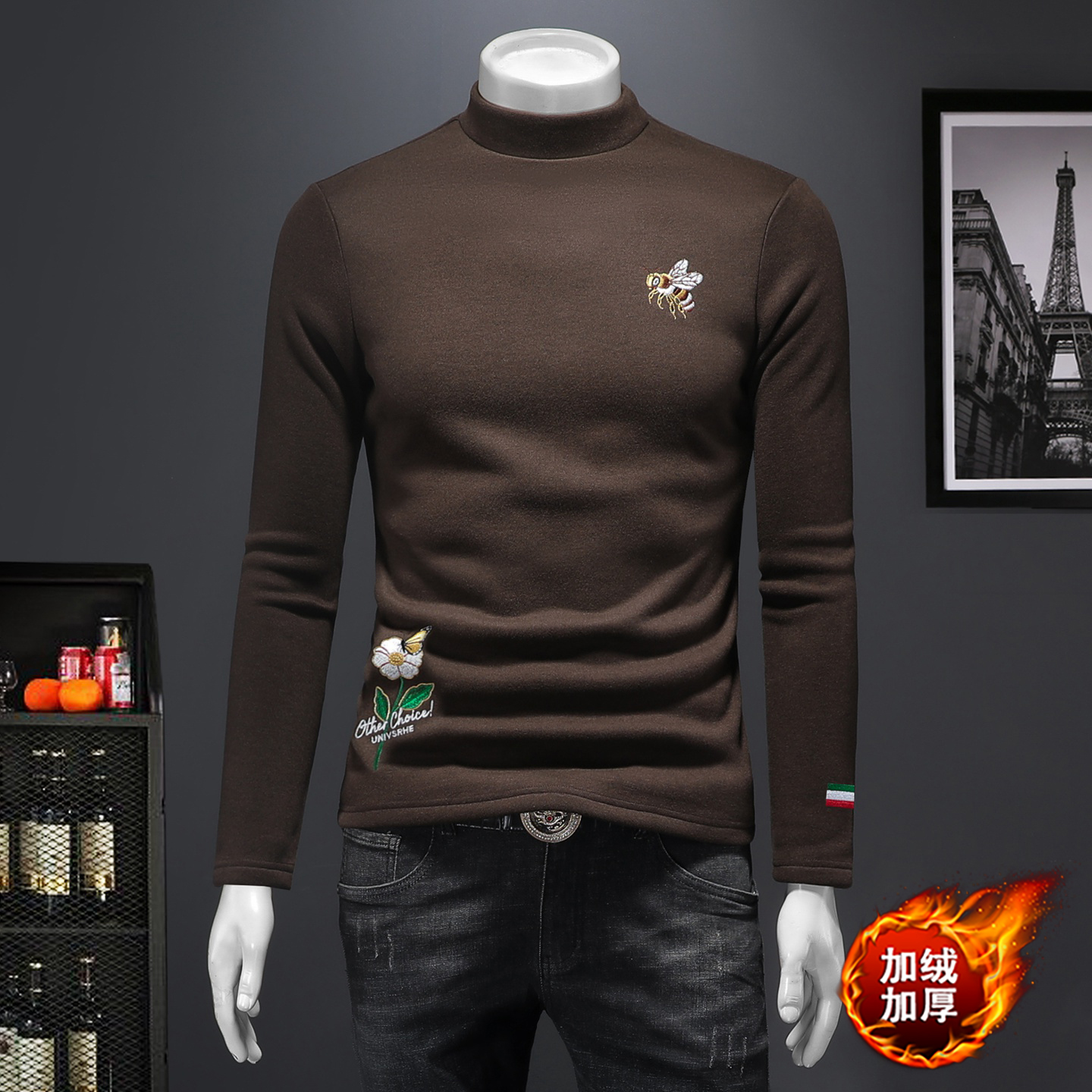 2025秋冬新款羊毛打底衫轻奢品质半高领D320-88408-P110，男装卫衣，电商D320-1