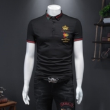 2023夏季新款IUIUG欧洲站丝光棉刺绣翻领短袖T恤男D320-2978-P75，男装T恤，电商D320-1