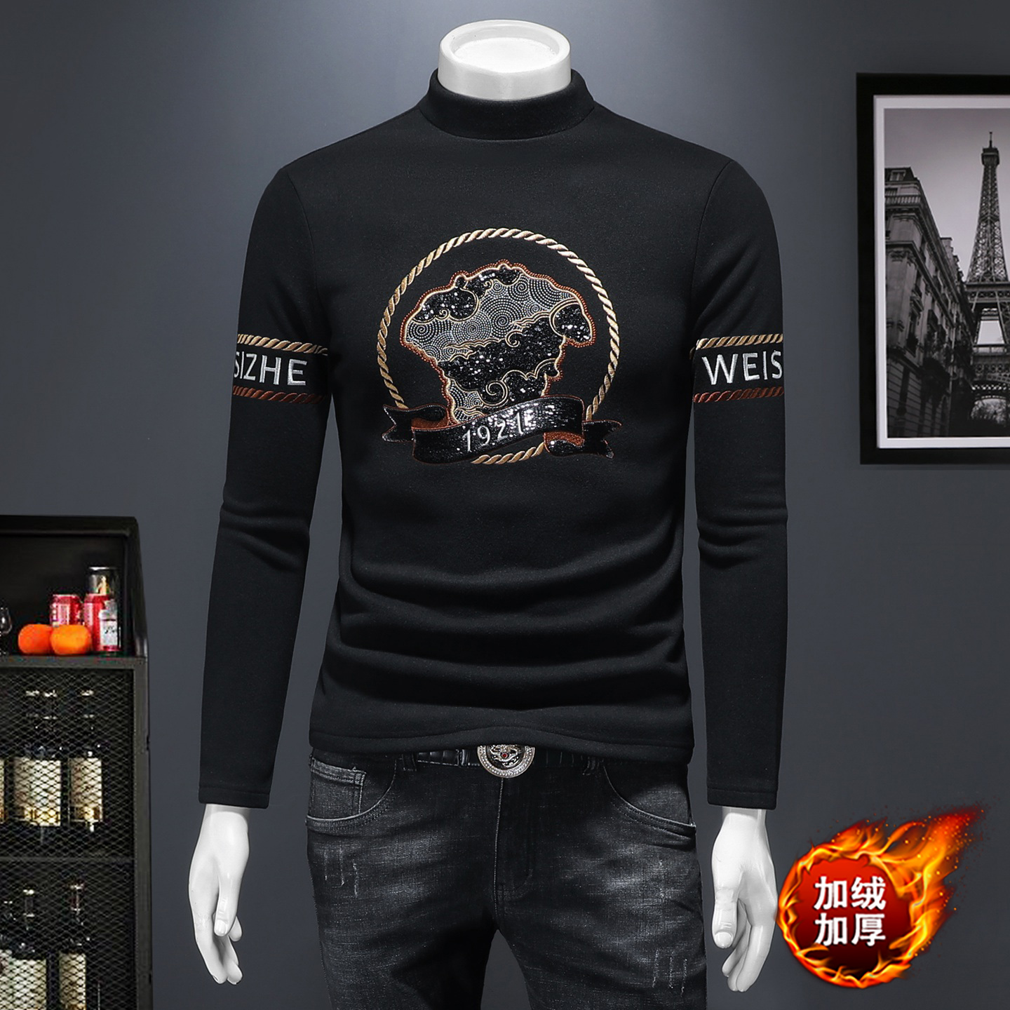 2025秋冬新款羊毛打底衫轻奢品质半高领D320-88407-P115，男装卫衣，电商D320-1