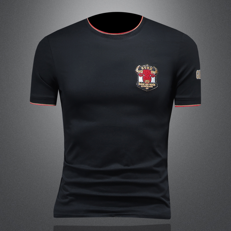 2025夏季欧货IUIUG轻奢潮流刺绣丝光棉短袖t恤男D320-88037-P75，男装T恤，电商D322