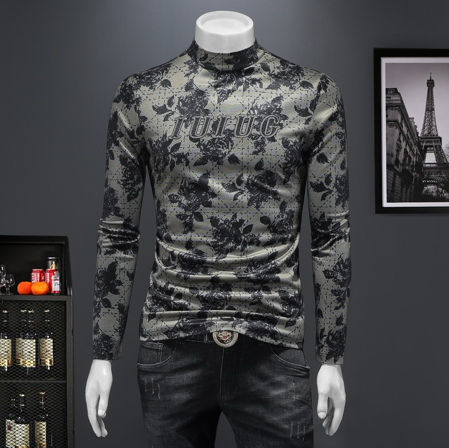 2025秋冬新款轻奢品质半高领双面绒打底衫D320-88349-P100，男装卫衣，电商D320-1