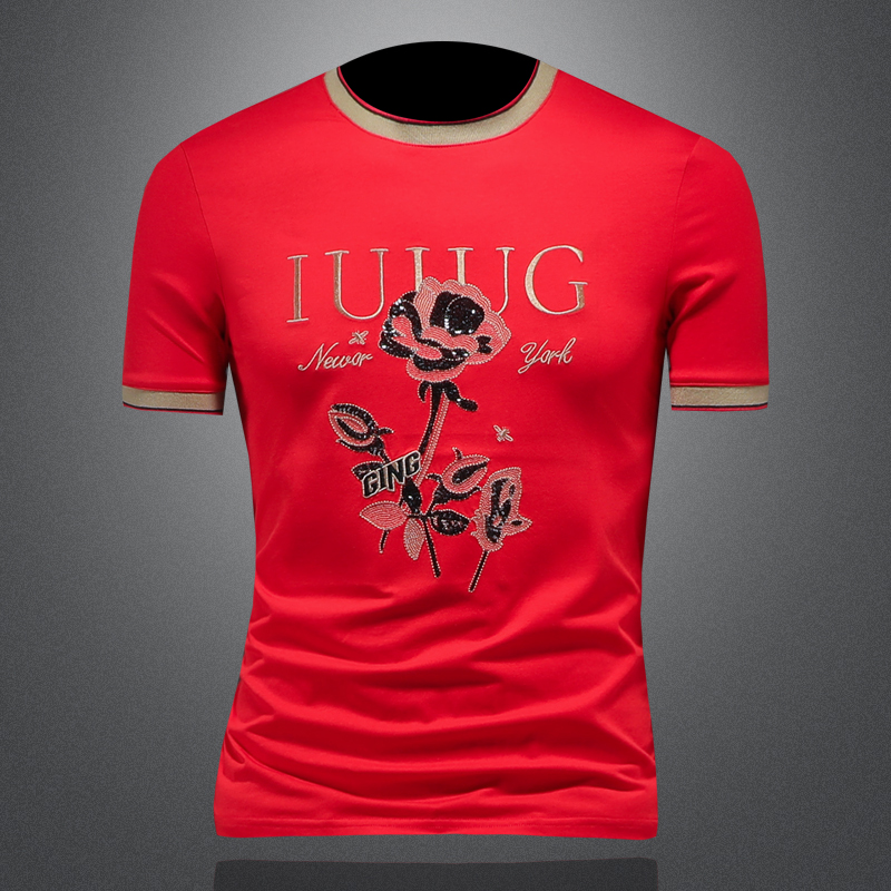 2025夏季欧货IUIUG轻奢潮流刺绣丝光棉短袖t恤男D320-88040-P75，男装T恤，电商D322