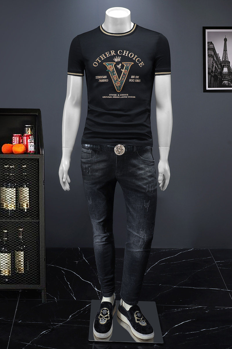 2025夏季欧货IUIUG轻奢潮流刺绣丝光棉短袖t恤男D320-87971-P75,男装T恤,电商D322