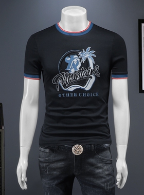 2025夏季欧货 IUIUG轻奢潮流刺绣丝光棉短袖t恤男 D320-88038-P75