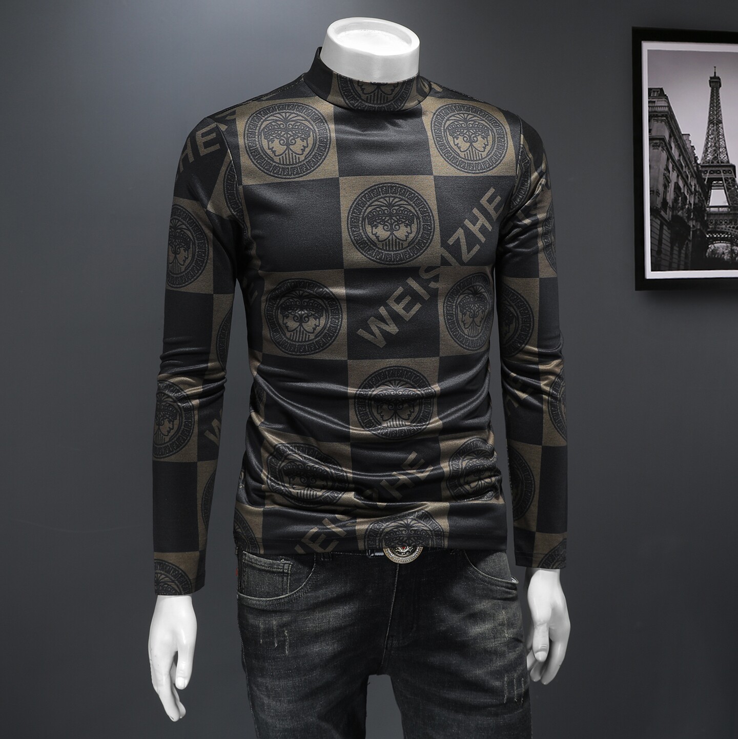 2025秋冬新款轻奢品质半高领双面绒打底衫D320-88366-P100,男装卫衣,电商D320-1