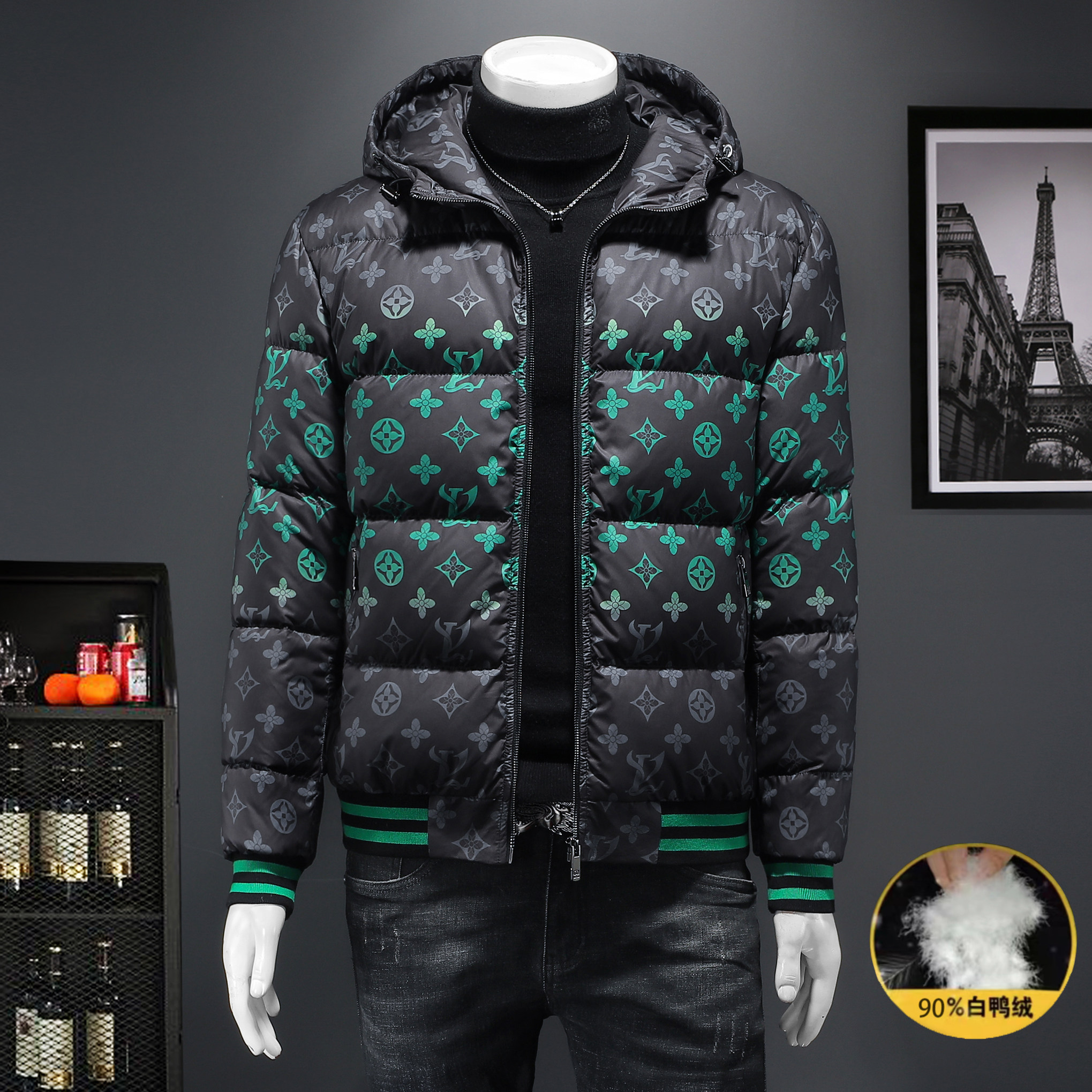 2023冬季IUIUG标90白鸭绒高奢连帽刺绣羽绒服D320-87062-P310图片