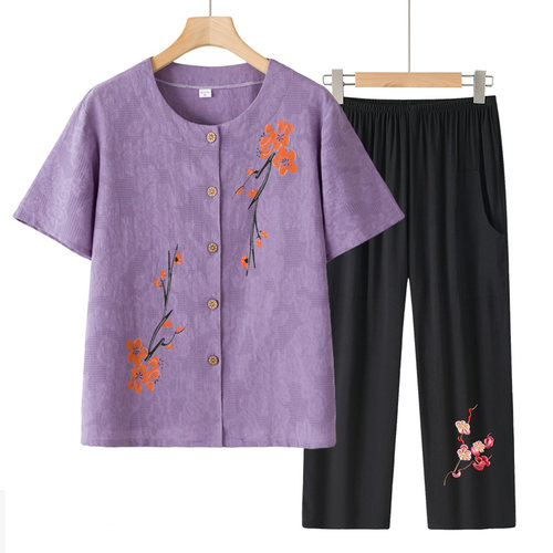 妈妈夏装中老年人短袖睡衣家居服