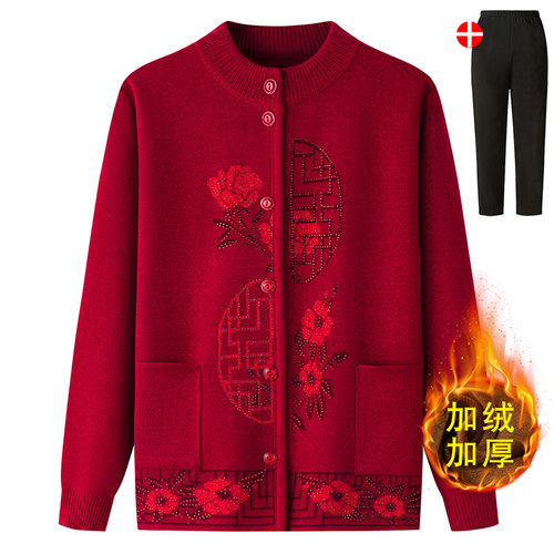 老年人奶奶毛衣妈妈外套加绒衣服