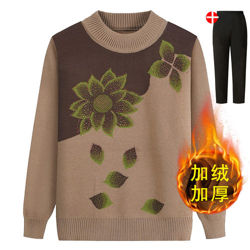 中老年人加绒加厚毛衣秋冬妈妈装