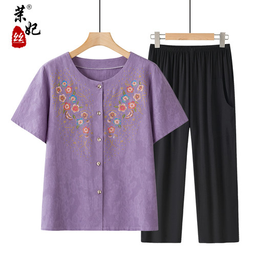 妈妈夏装中老年人短袖奶奶套装