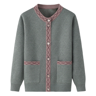 老年人奶奶毛衣加绒加厚妈妈装开衫针织衫秋冬外套保暖老太太衣服