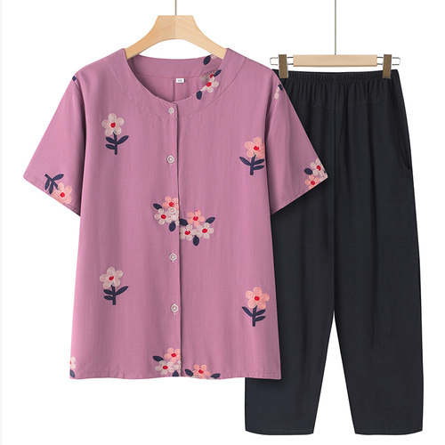 妈妈夏装奶奶套装短袖老人衣服薄