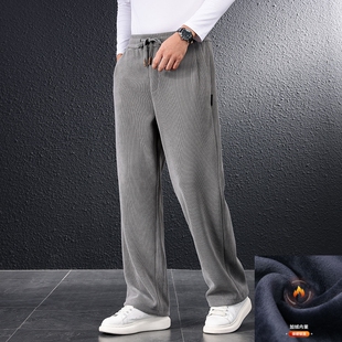 加绒保暖运动裤 宽松直筒垂感阔腿弹力男士 子 男秋冬款 雪尼尔休闲裤