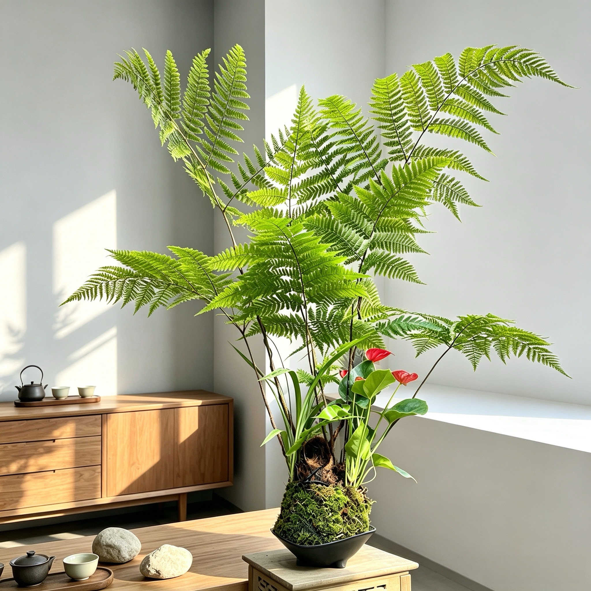 红鳞蕨老桩茶室治愈系绿植