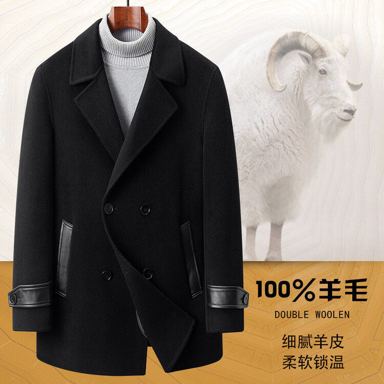 100%纯羊毛手工双面呢风衣西装领常规款直筒型时尚都市毛呢大衣