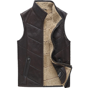 中老年原生态皮毛一体秋冬马甲男加厚马夹男款 背心绵羊真皮爸爸装