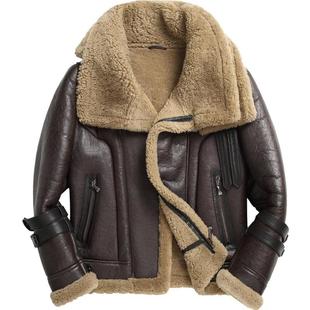 皮毛一体原生态真皮绵羊皮男款冬季时尚羊毛羊羔毛机车大衣皮夹克
