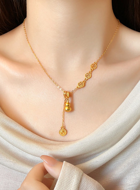 新款金色福字葫芦吊坠项链新中式复古轻奢高级感锁骨链气质项饰品