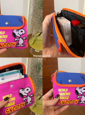 日本史努比peanuts狗狗撞色零钱包收纳包交通卡包随身小物包
