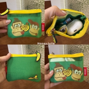 日系可爱卡通金刚猩猩香蕉零钱包耳机钥匙双层卡包网纱收纳袋