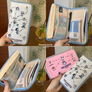 日系可爱卡通史努比手账包多功能资料证件票据收纳包护照包
