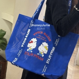 卡通猫咪网纱透明手提包可爱便携洗漱用品收纳袋单肩包托特包