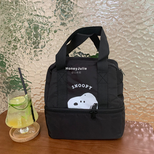 日系可爱卡通史努比保温饭盒包双层野餐袋大容量便当包手提包