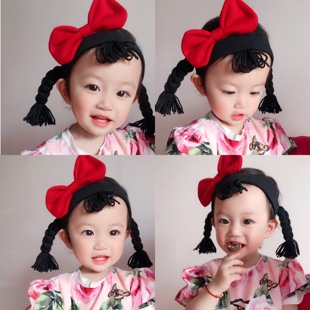 新生儿蝴蝶结假发辫子发带男女宝宝儿童满月周岁发箍头发饰头饰