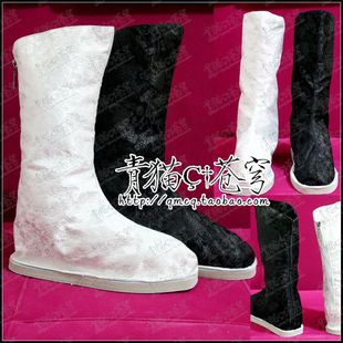 汉服古装cosplay人物靴子男女白黑红紫色织锦缎款鞋子内增高