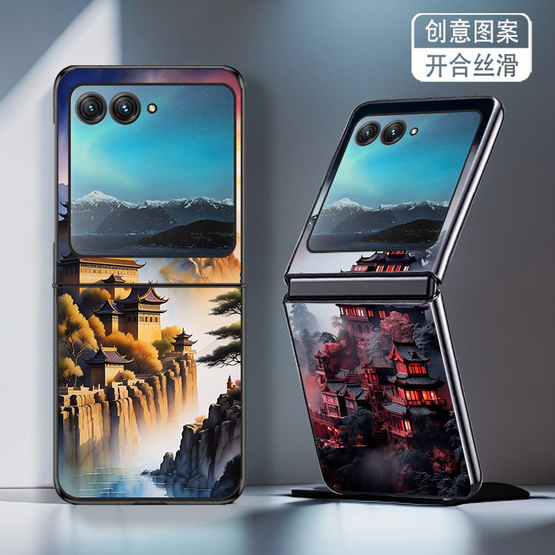 适用摩托罗拉razr40手机壳razr50折叠屏新款razr40ultra高级感razr50ultra防摔套山峰楼阁景个性创意男女国潮