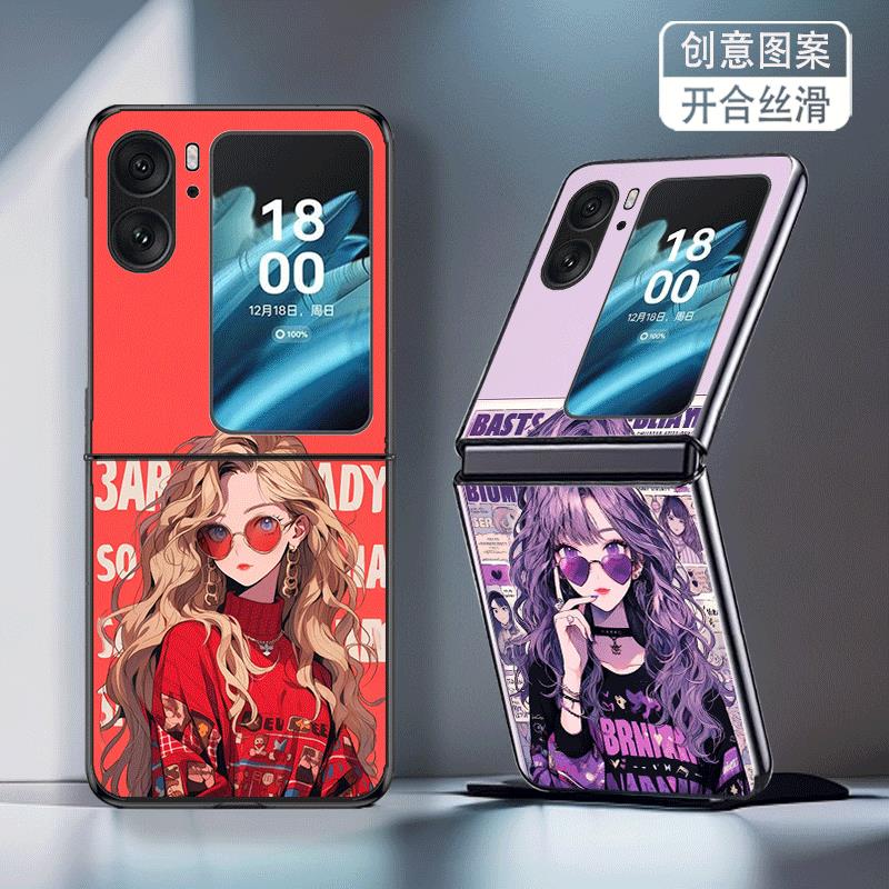 适用OPPOFindN2Flip手机壳OPPOFindN3Flip折叠屏新款高颜值防摔保护套港风画报女郎唯美少女个性小创意网红潮