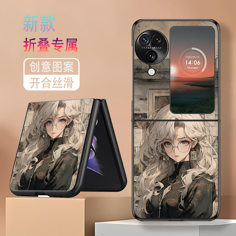 适用OPPOFindN2Flip手机壳OPPOFindN3Flip折叠屏新款高级感保护套防摔报纸女郎网红个性唯美高颜值简约创意潮