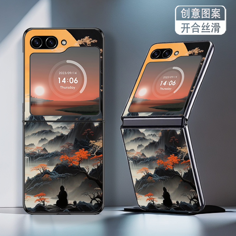 适用三星ZFlip5手机壳ZFlip6折叠屏ZFlip7FE新款W24Flip高级感W25Flip防摔套叠峰山景网红创意轻奢个性男女潮