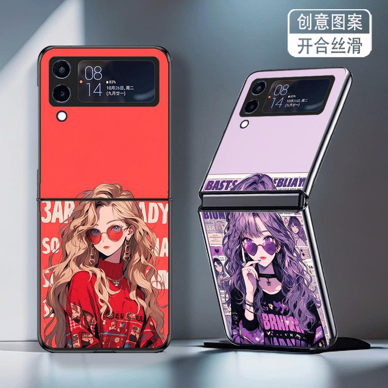 适用三星ZFlip3手机壳ZFlip4折叠屏W23Flip新款galaxy高颜值防摔保护套港风画报女郎唯美少女个性创意网红潮
