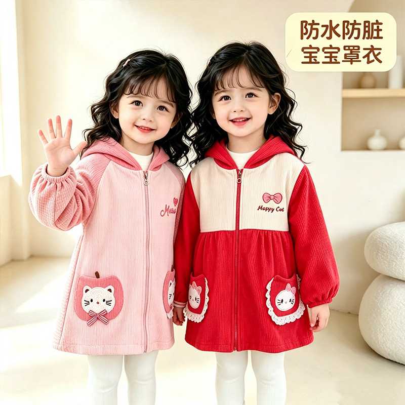 女童秋冬羽绒服防脏罩衣拉链手工