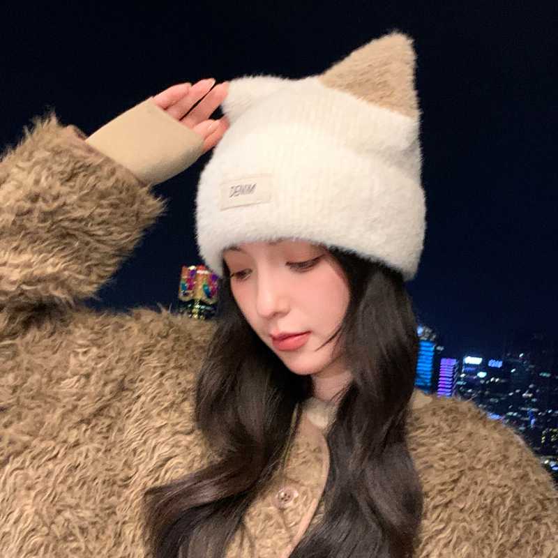 韩版秋冬女款可爱猫耳针织毛线帽