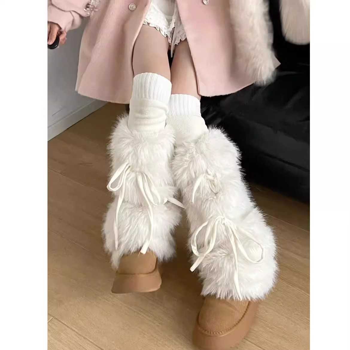 超厚毛绒腿套女秋冬保暖喇叭袜口