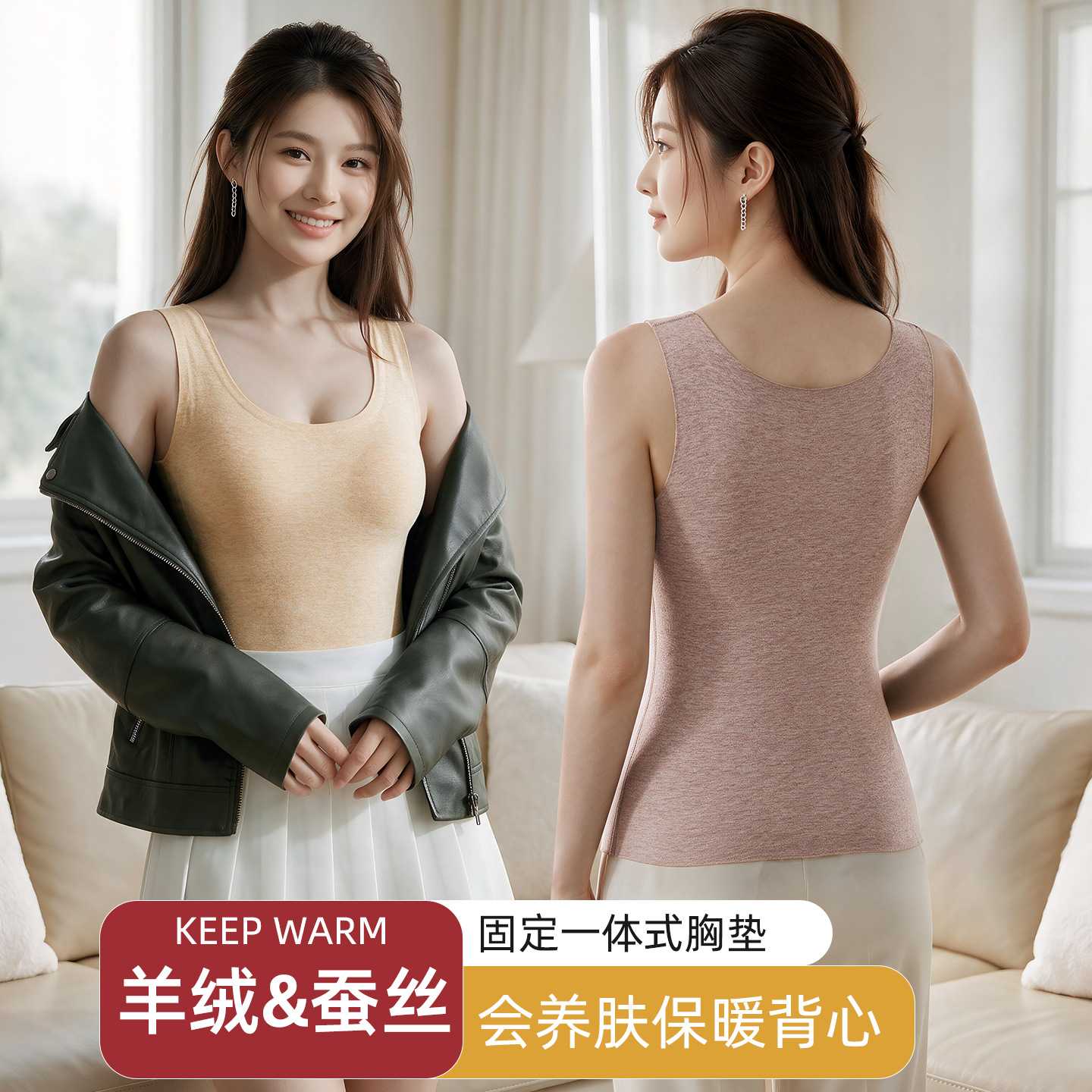 秋冬亲氧发热德绒女保暖背心内衣