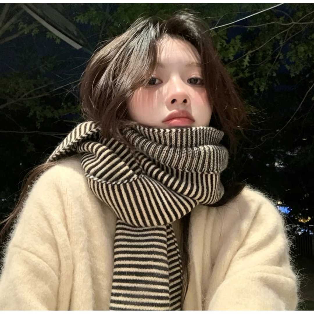 经典百搭条纹针织围巾女秋冬季潮