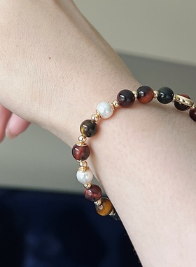 布铃原创天然虎眼石水晶手链