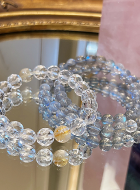 原创天然灰月光白水晶手链