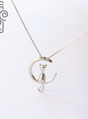小猫与月亮925纯银项链闺蜜礼物