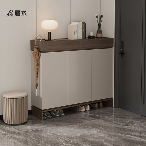 屋术拼色鞋柜多层实木