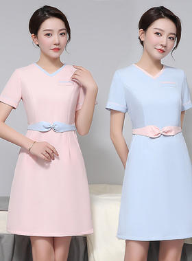 美容师工作服女夏高端珠宝店美容院美发美甲皮肤管理工作服连衣裙