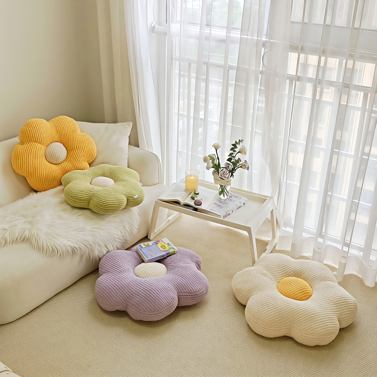 ins风花朵地毯上蒲团坐垫飘窗装饰靠背客厅沙发抱枕靠垫椅子坐垫