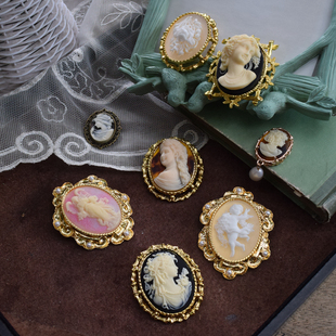 中古复古卡梅奥美人头女王浮雕奢华胸针毛衣链吊坠两用别针女配饰