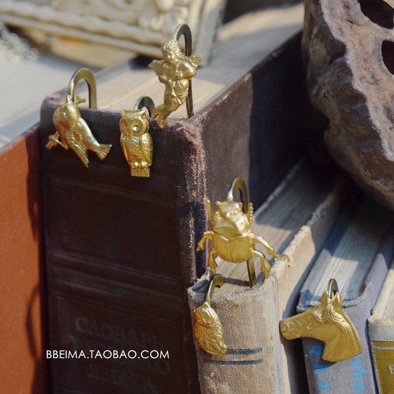 贝玛原创黄铜猫头鹰甲虫马头天使丛林手账复古书签礼物创意道具