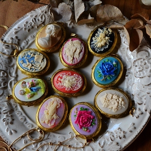 vintage欧美古着风格维多利亚古典浮雕美人头珍珠项链复古毛衣链